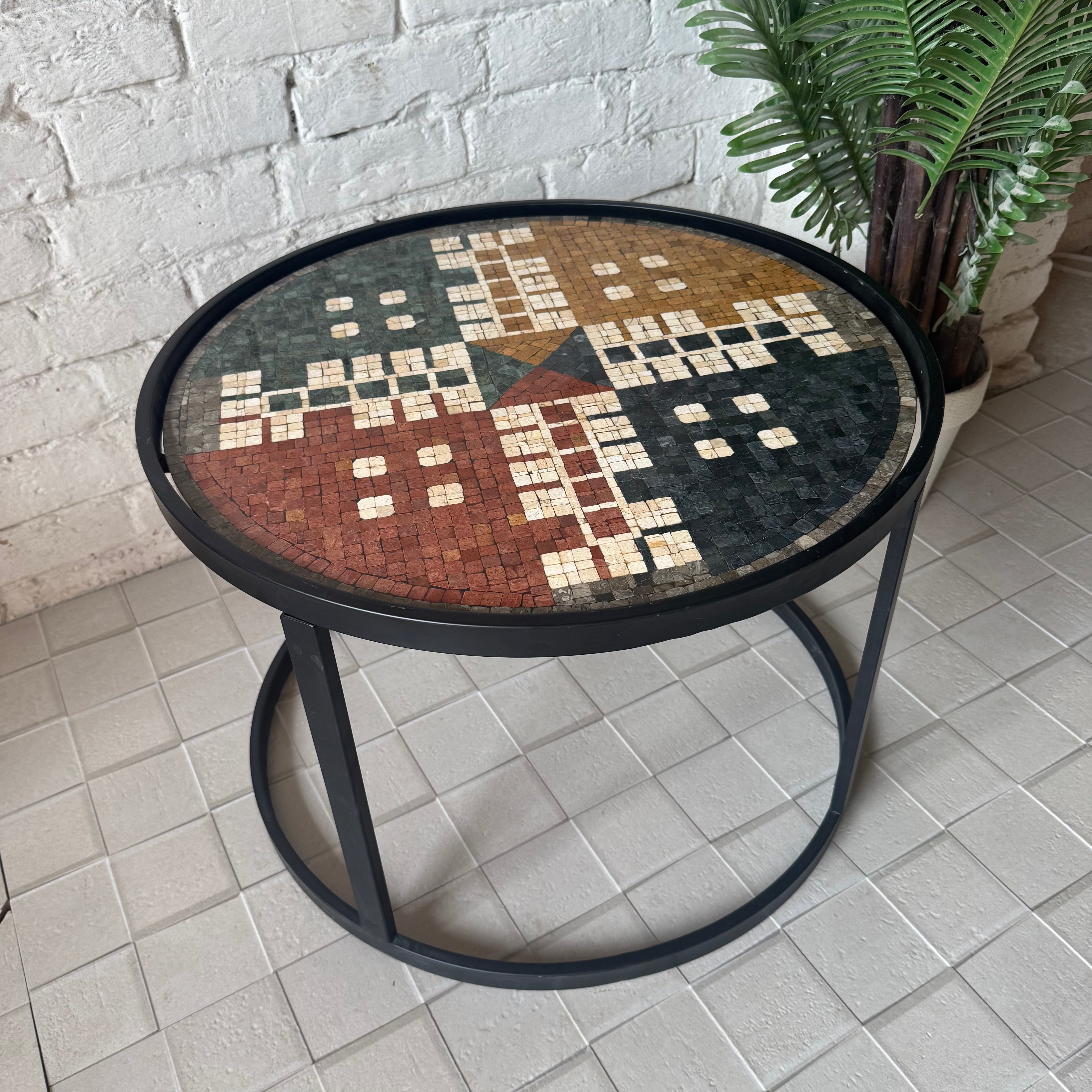 Artisan Stone Coffee Table with Ludo Motif- – A Playful Fusion of Traditional Mosaic Patterns